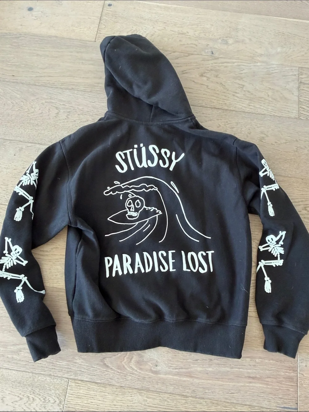 Stussy Kids Black Zip-Up Hoodie with White Script Logo